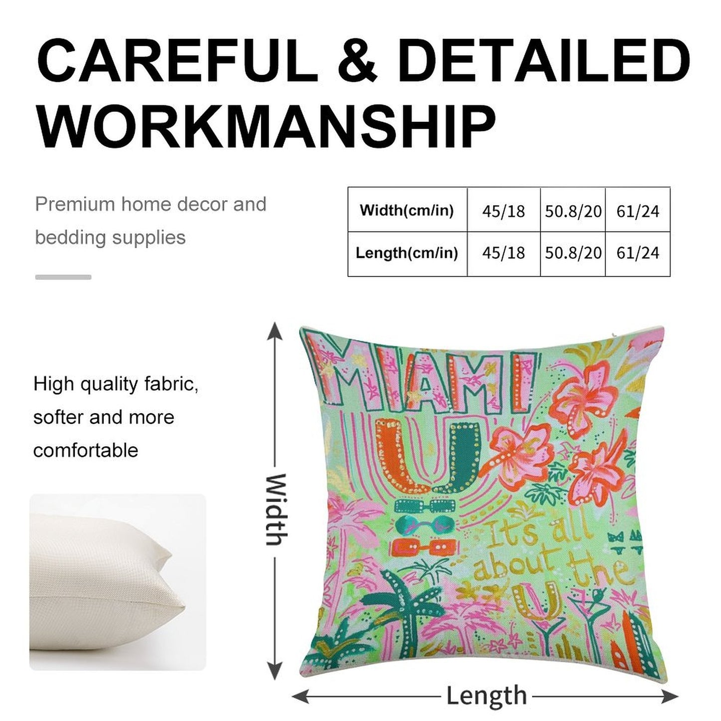 Miami Collage Linen Throw Pillow Cover