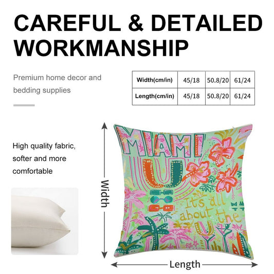 Miami Collage Linen Throw Pillow Cover