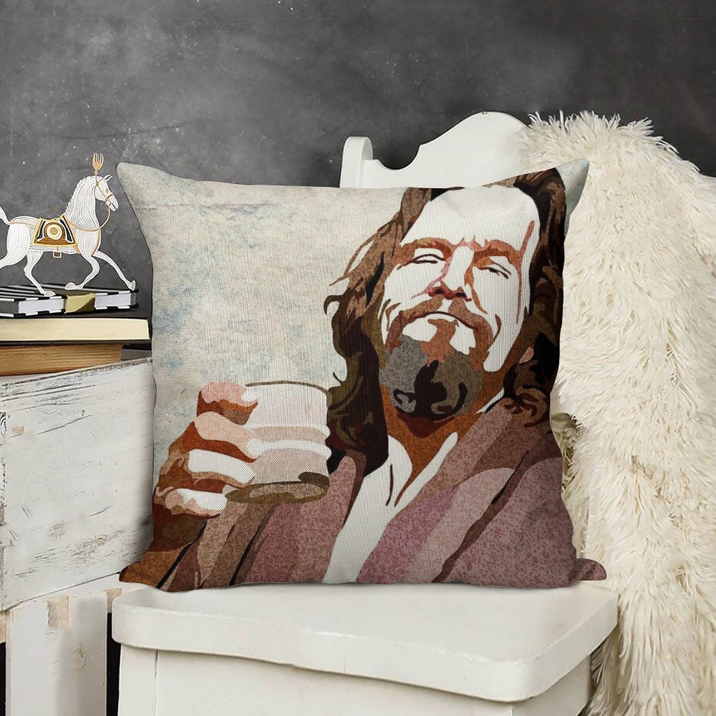 Big Lebowski DUDE Portrait Linen Throw Pillow Cover
