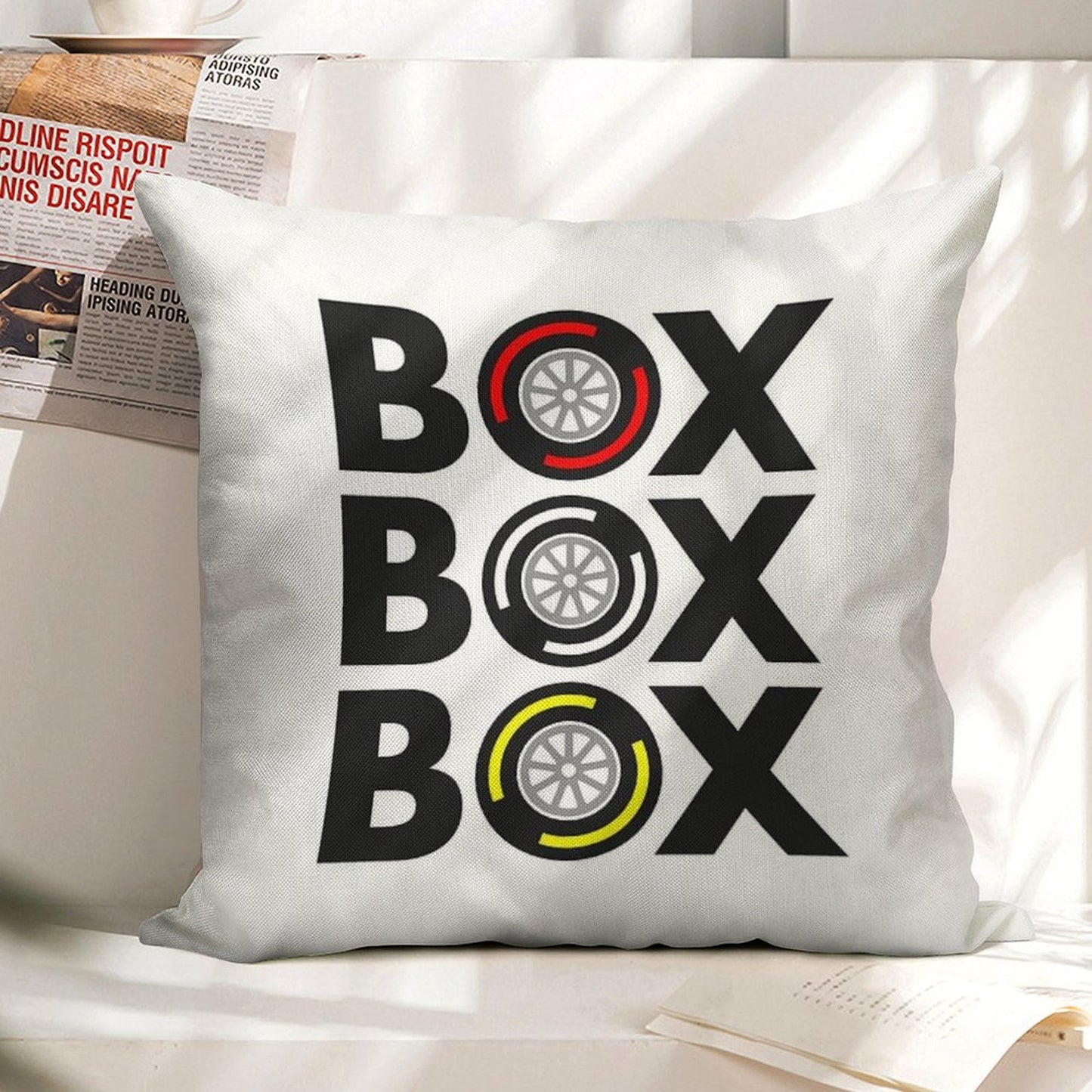 Box Box Box F1 Tyre Compound Design Linen Throw Pillow Cover