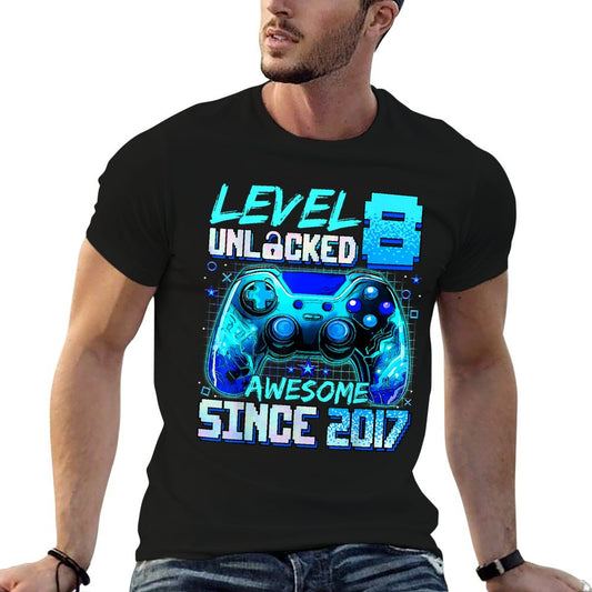 Level 8 Unlocked 8th Birthday Boys Gamer 8 Year Old Gift T-Shirt