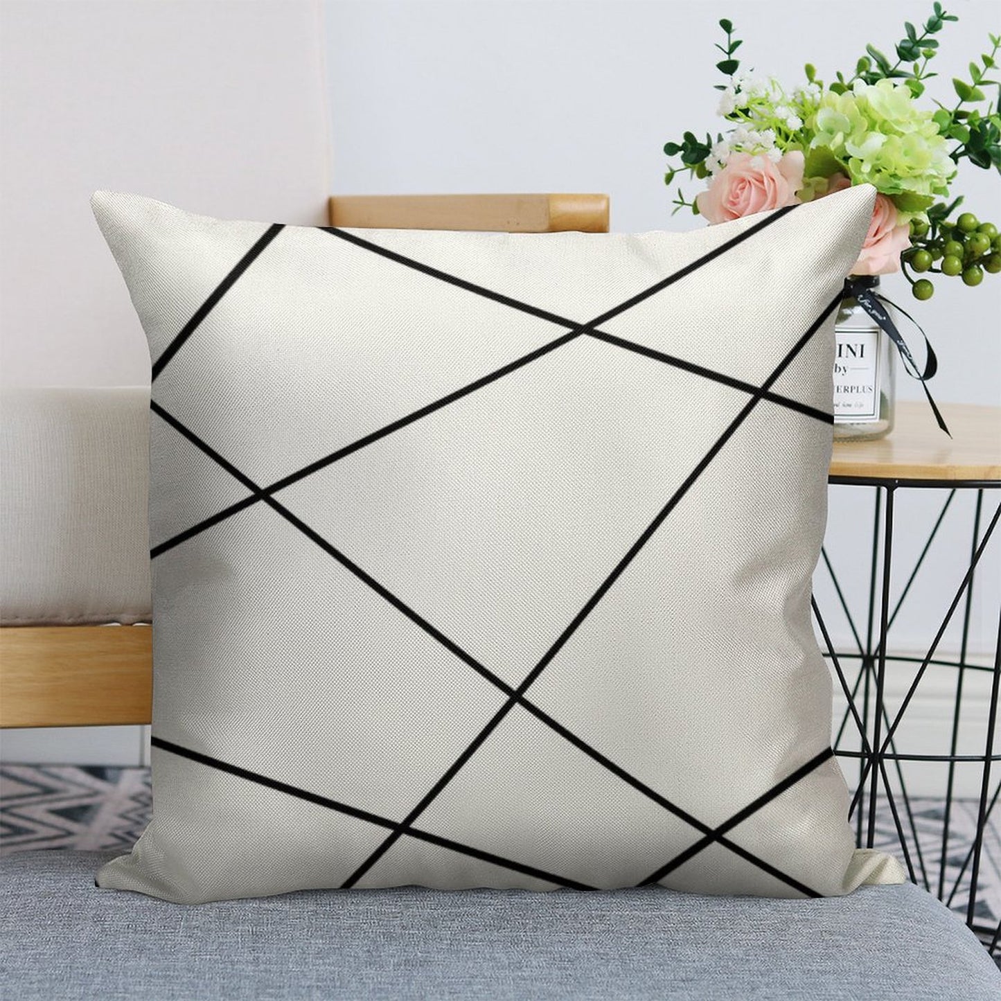 Geometric Abstract - White And Black. Linen Throw Pillow Cover