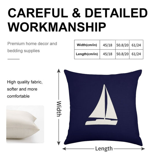 Sailboat Silhouette On Navy Blue Linen Throw Pillow Cover