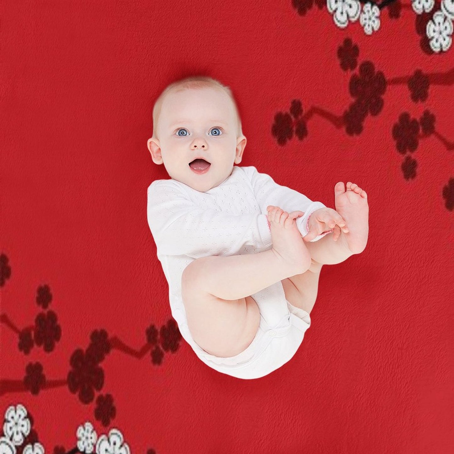 White Oriental Cherry Blossoms on Red And Chinese Wedding Double Happiness Japanese Sakura © Fatfatin Throw Blanket
