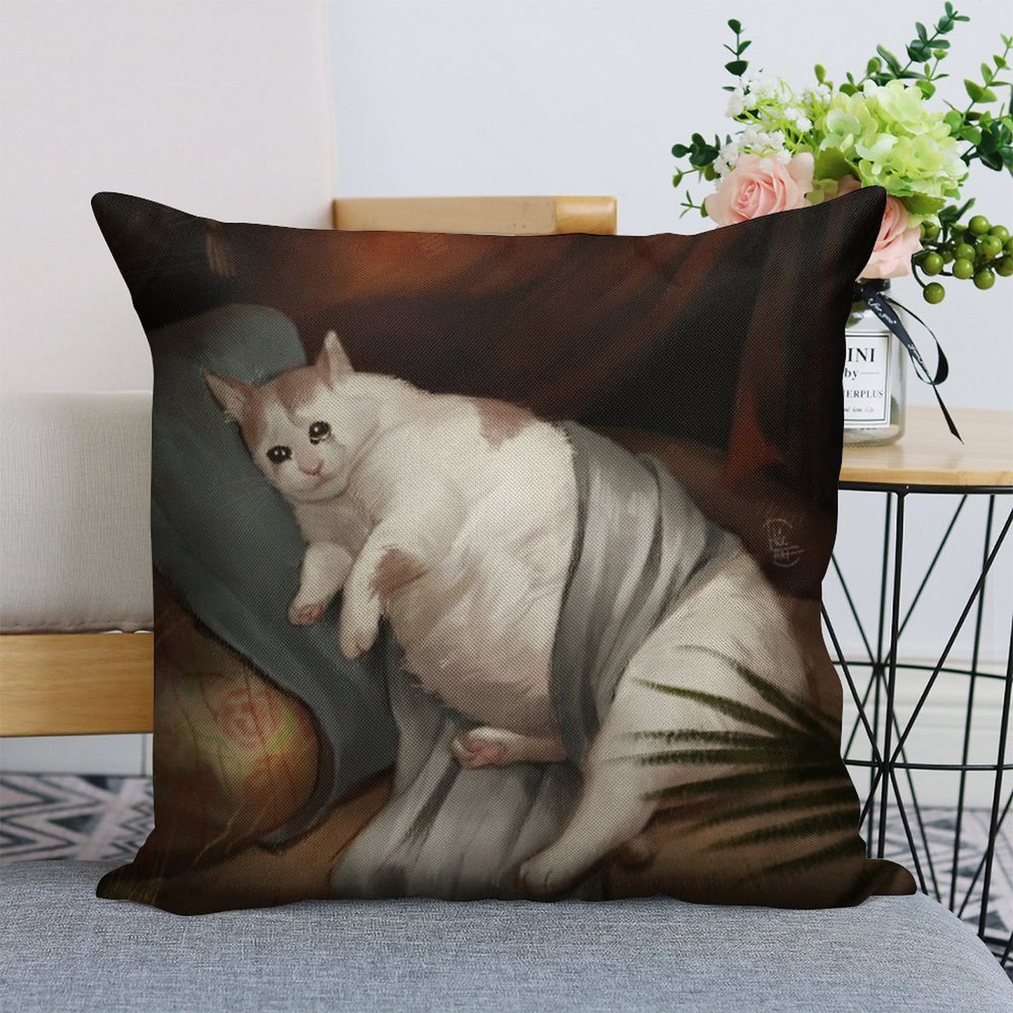 Crying in Renaissance Linen Throw Pillow Cover