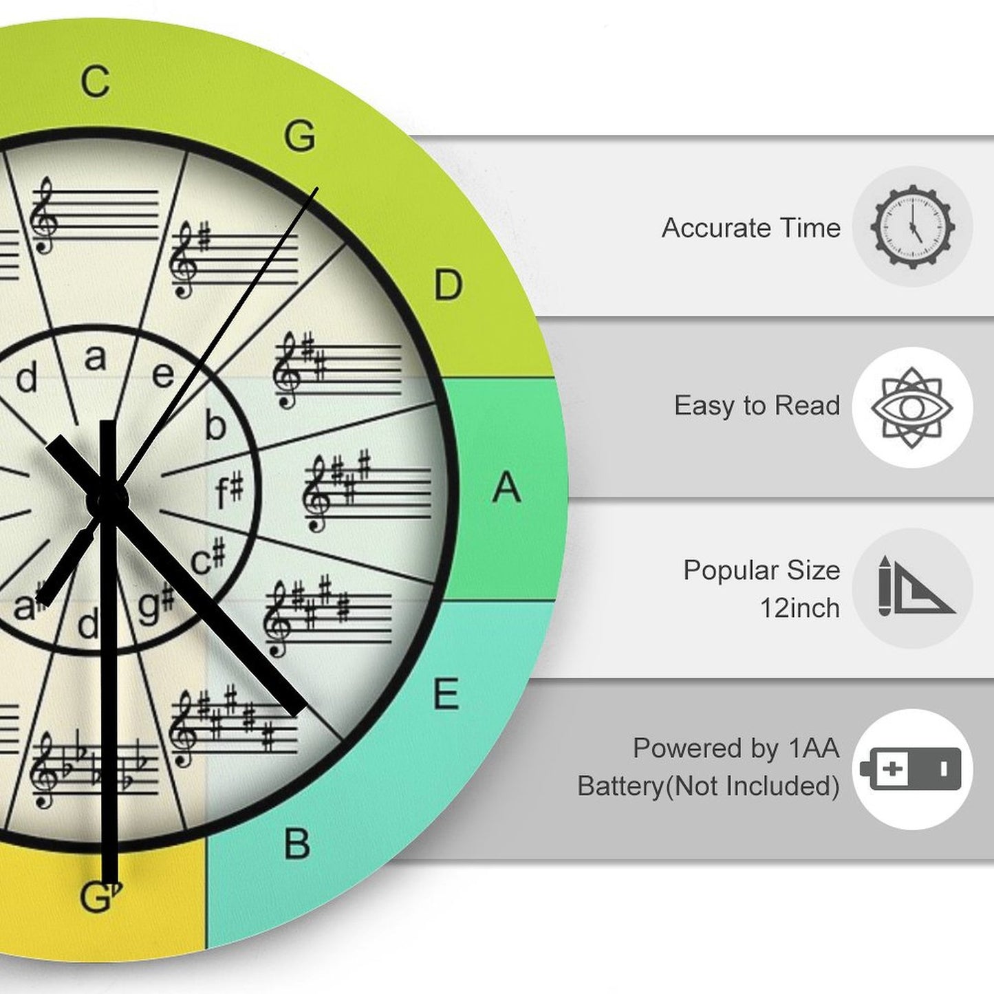Circle of Fifths for Colorful Music Wall Clock