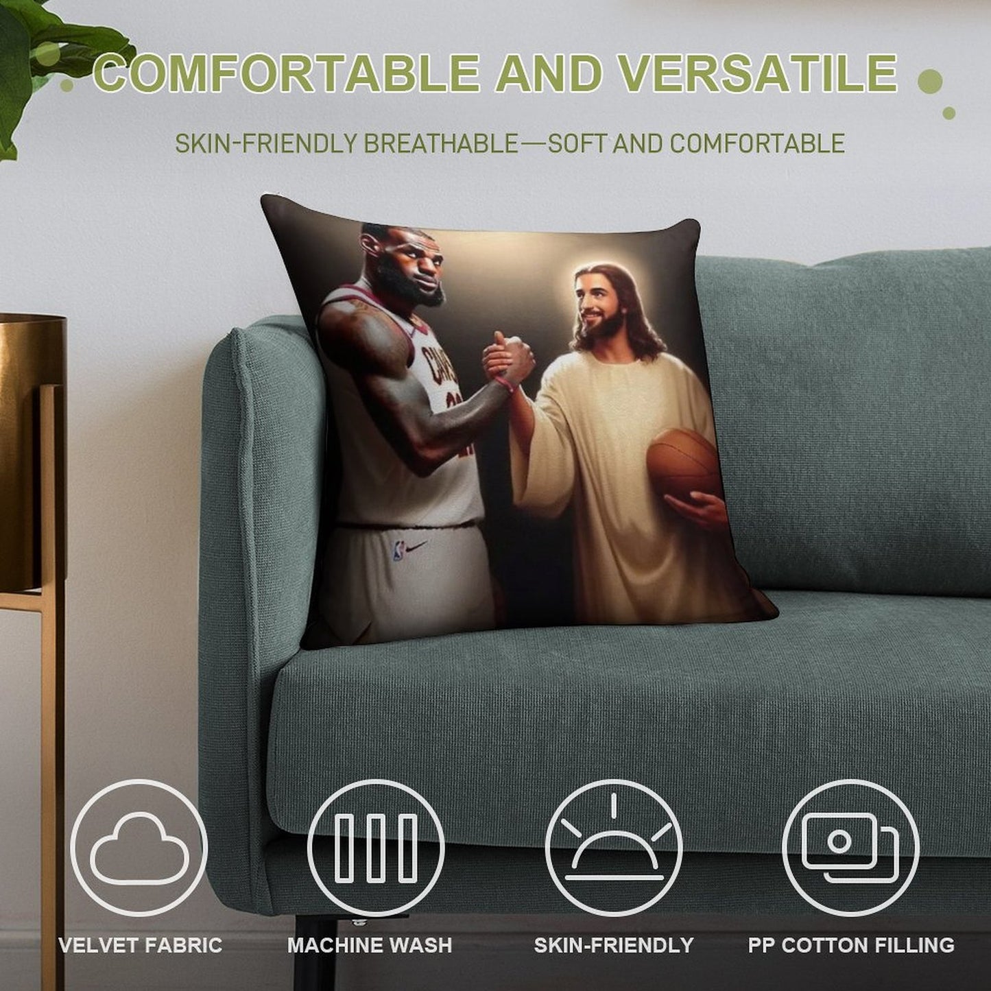 Lebron James + Jesus Soft Shrink-Resistant Throw Pillow
