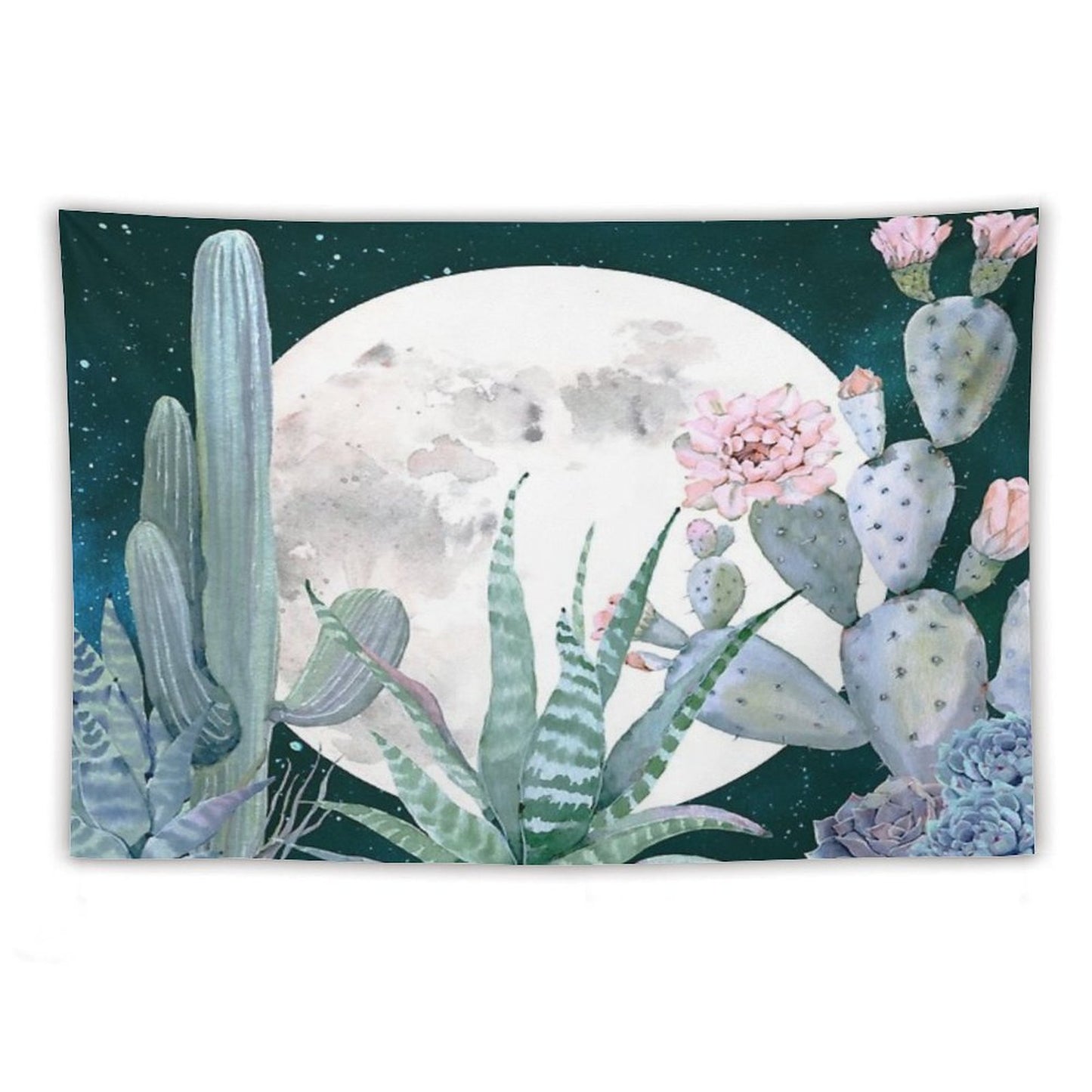 Cactus Nights Pretty Pink And Blue Desert Stars Cacti Illustration Tapestry