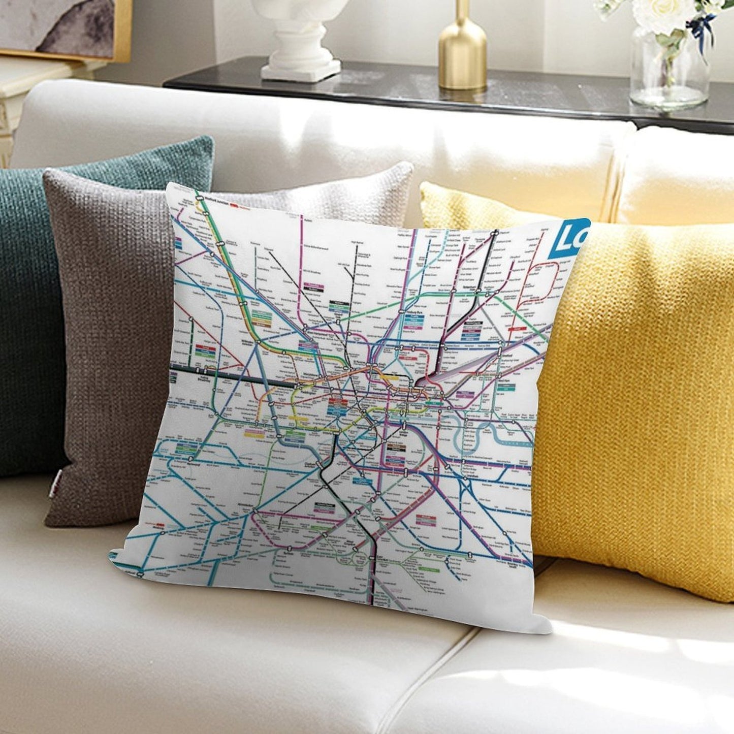 London AllRail Map Soft High-Density Material Throw Pillow