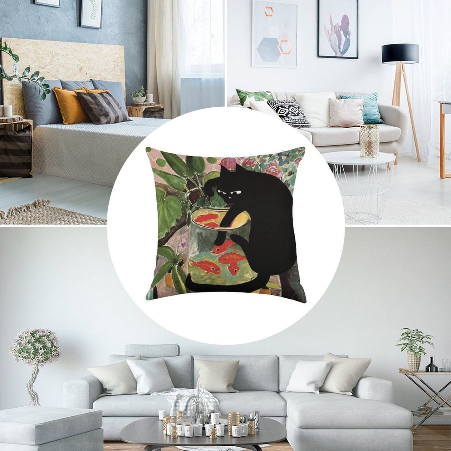 Matisse's Goldfish And A Cat Linen Throw Pillow Cover