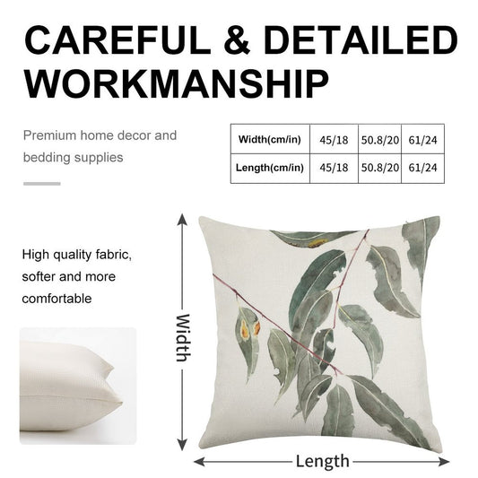 Gum Leaves Watercolour Australian Native Linen Throw Pillow Cover