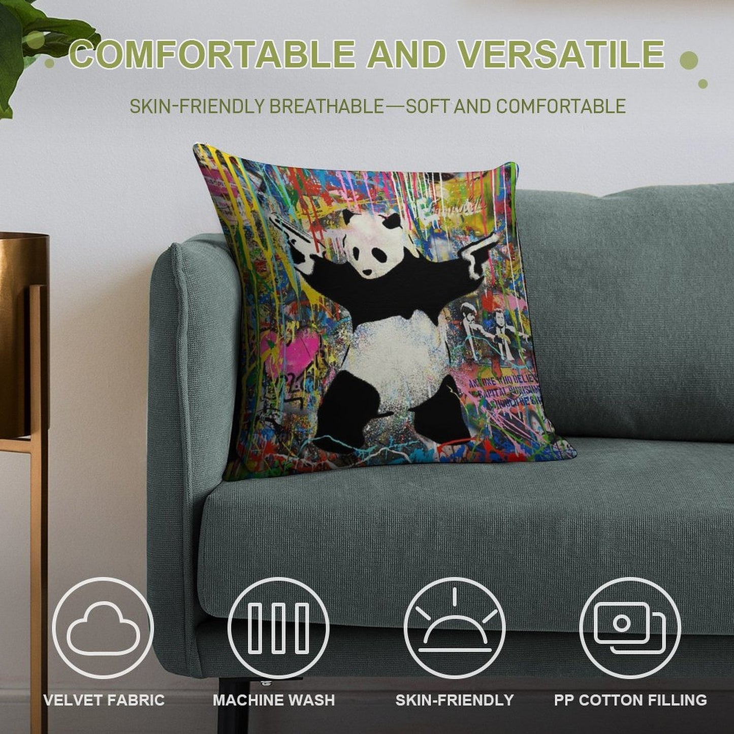 Panda With Guns Stick Em Up - Pop Street Art Banksy Soft Luxury Feel Throw Pillow