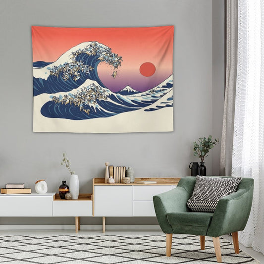 The Great Wave of Pug Tapestry