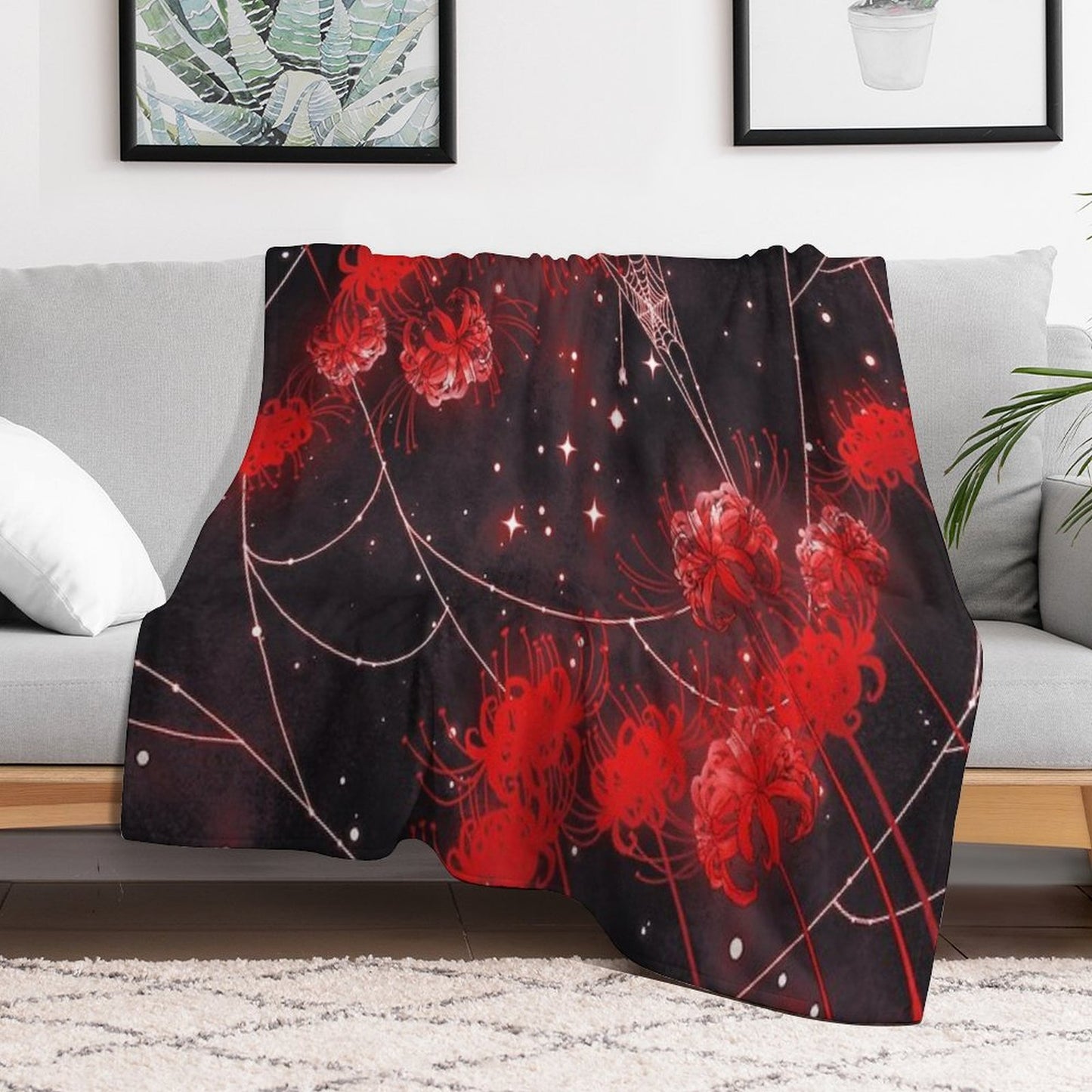 Galaxy Red Spider Lilies And Webs Throw Blanket