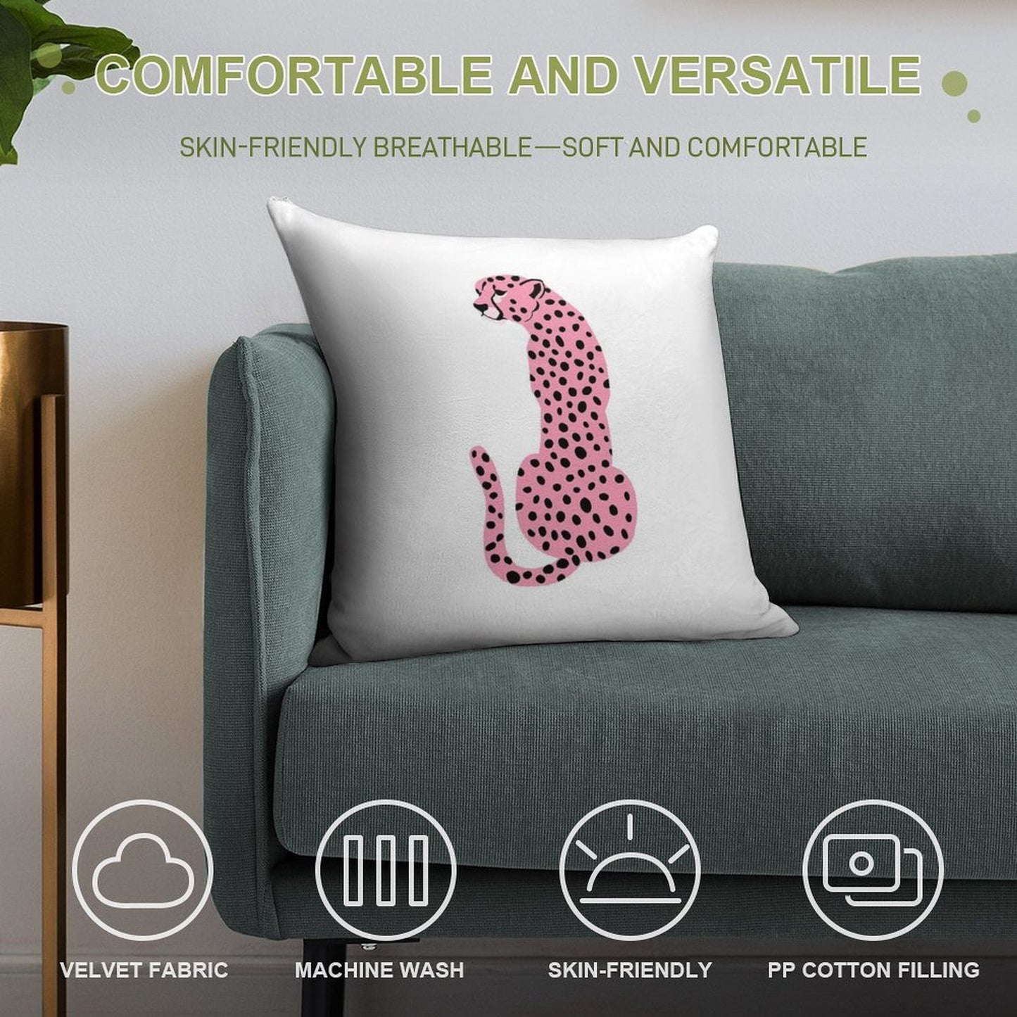 Pink Cheetahleopard Soft Hidden Zipper Throw Pillow