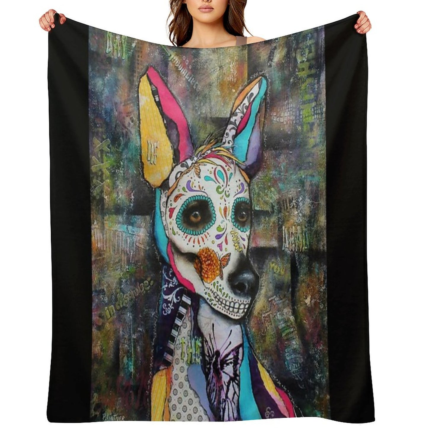 Xolo Mexican Hairless Dog Day of The Dead Throw Blanket