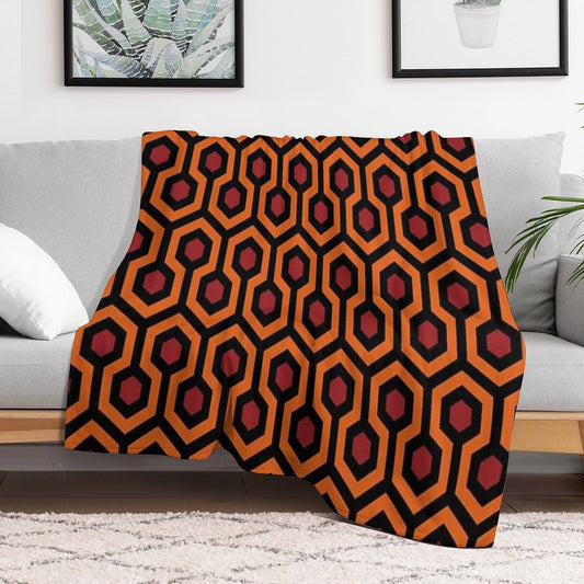 Geometric Pattern Looped Hexagons OrangeRedBlack Throw Blanket