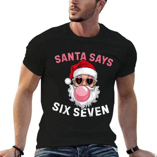 Funny Santa Blowing Bubble Gums Says Six Seven Christmas 67 Fade-proof Color T-Shirt