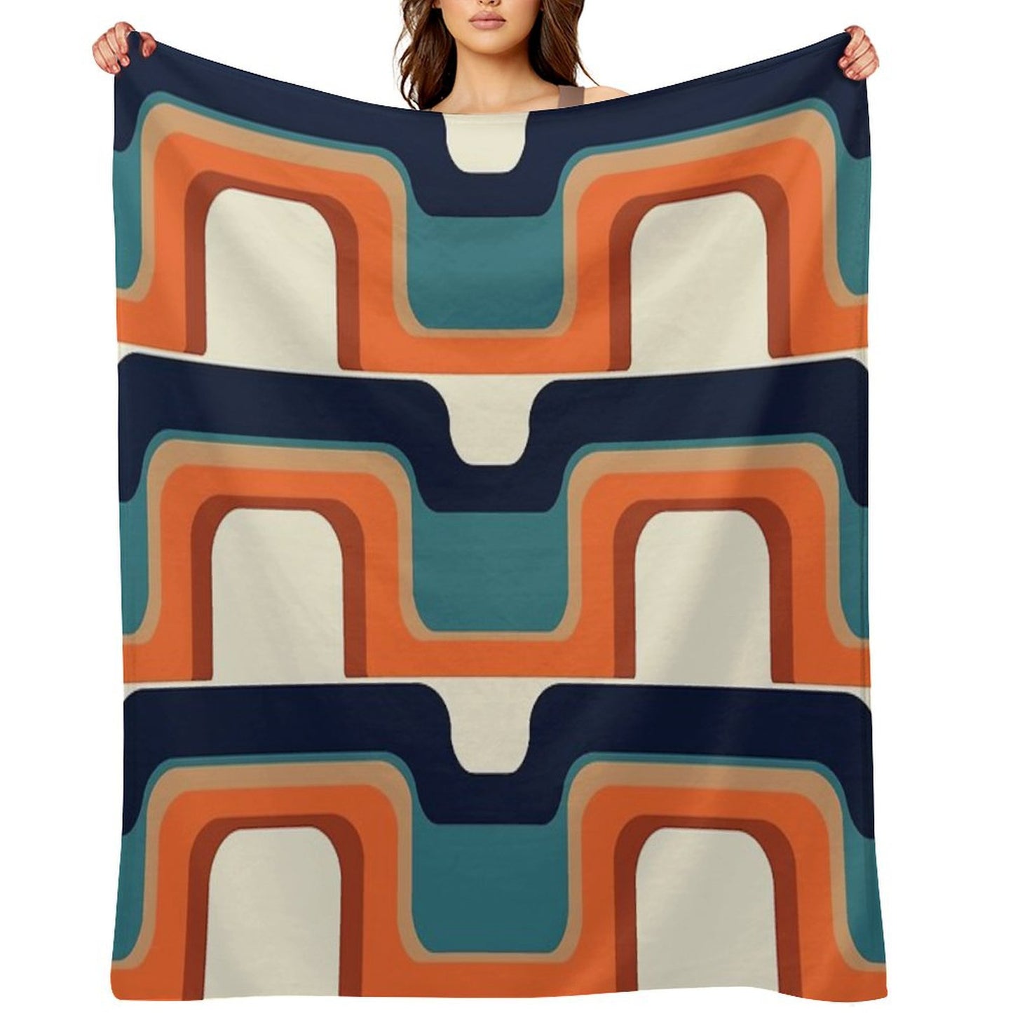 Mid-Century Modern Meets 1970s Orange & Blue Throw Blanket