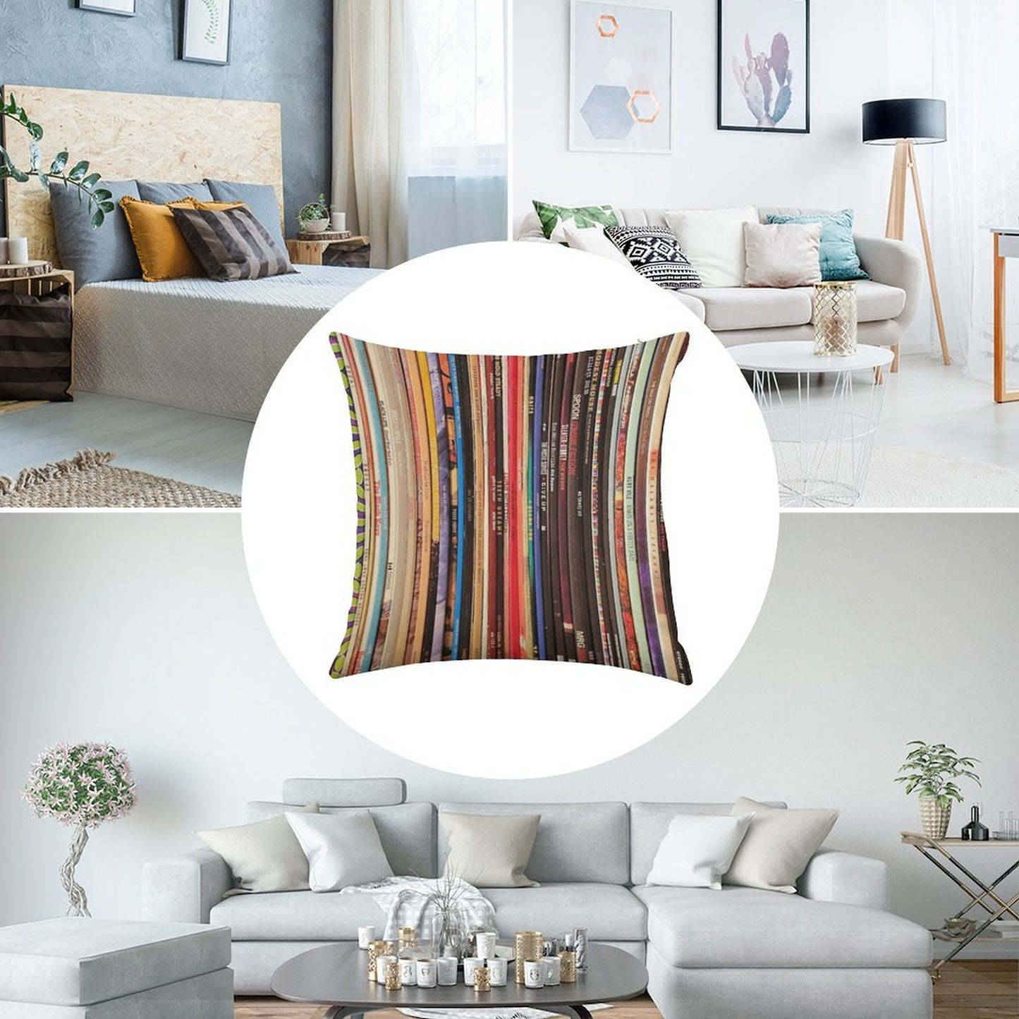 Indie Rock Vinyl Records Linen Throw Pillow Cover