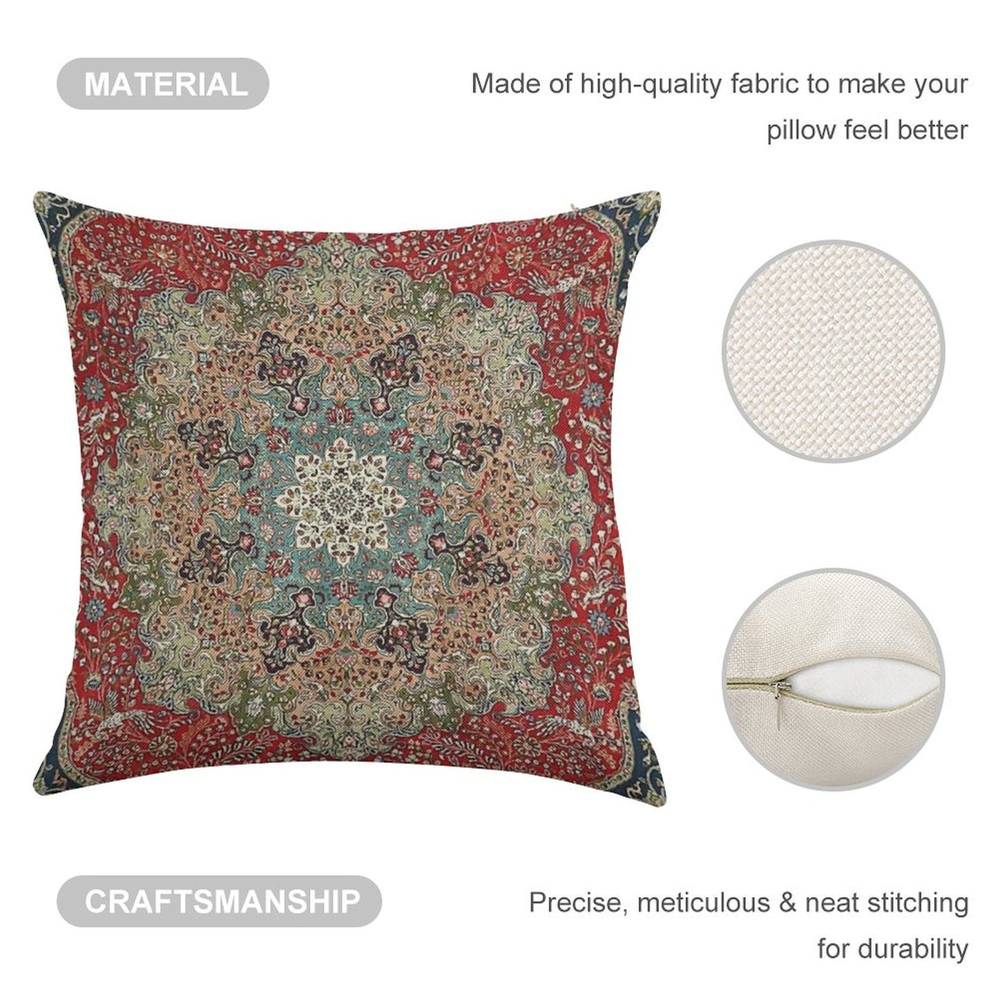 Vintage Antique Persian Carpet Print Linen Throw Pillow Cover