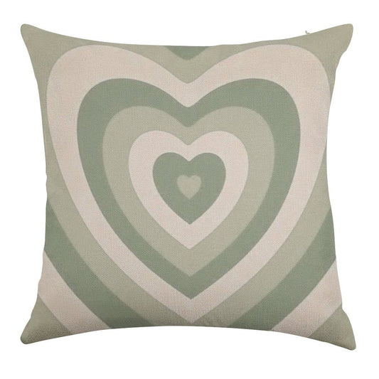 Sage Green Heart Linen Throw Pillow Cover