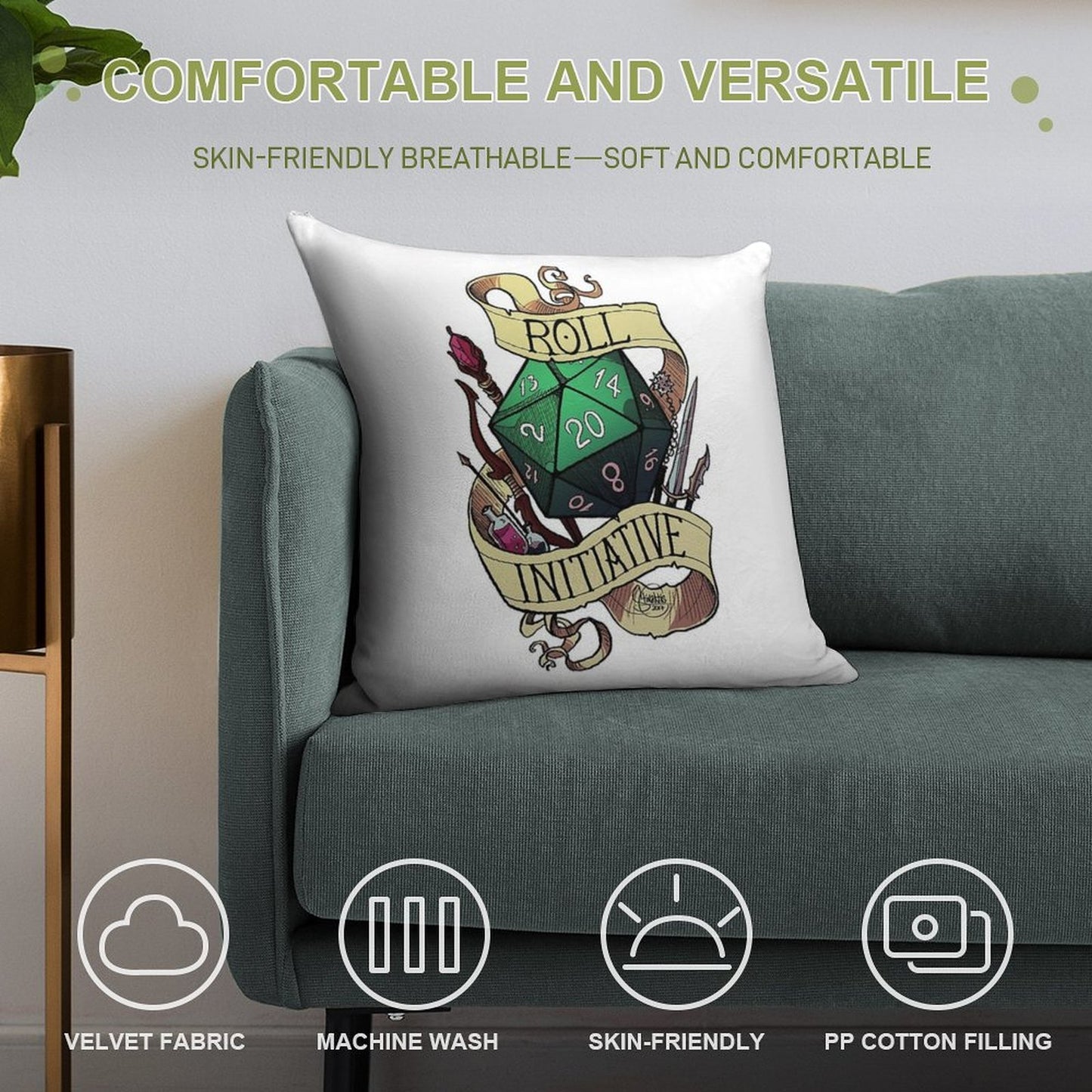 Roll Initiative Soft Decorative Cover Throw Pillow