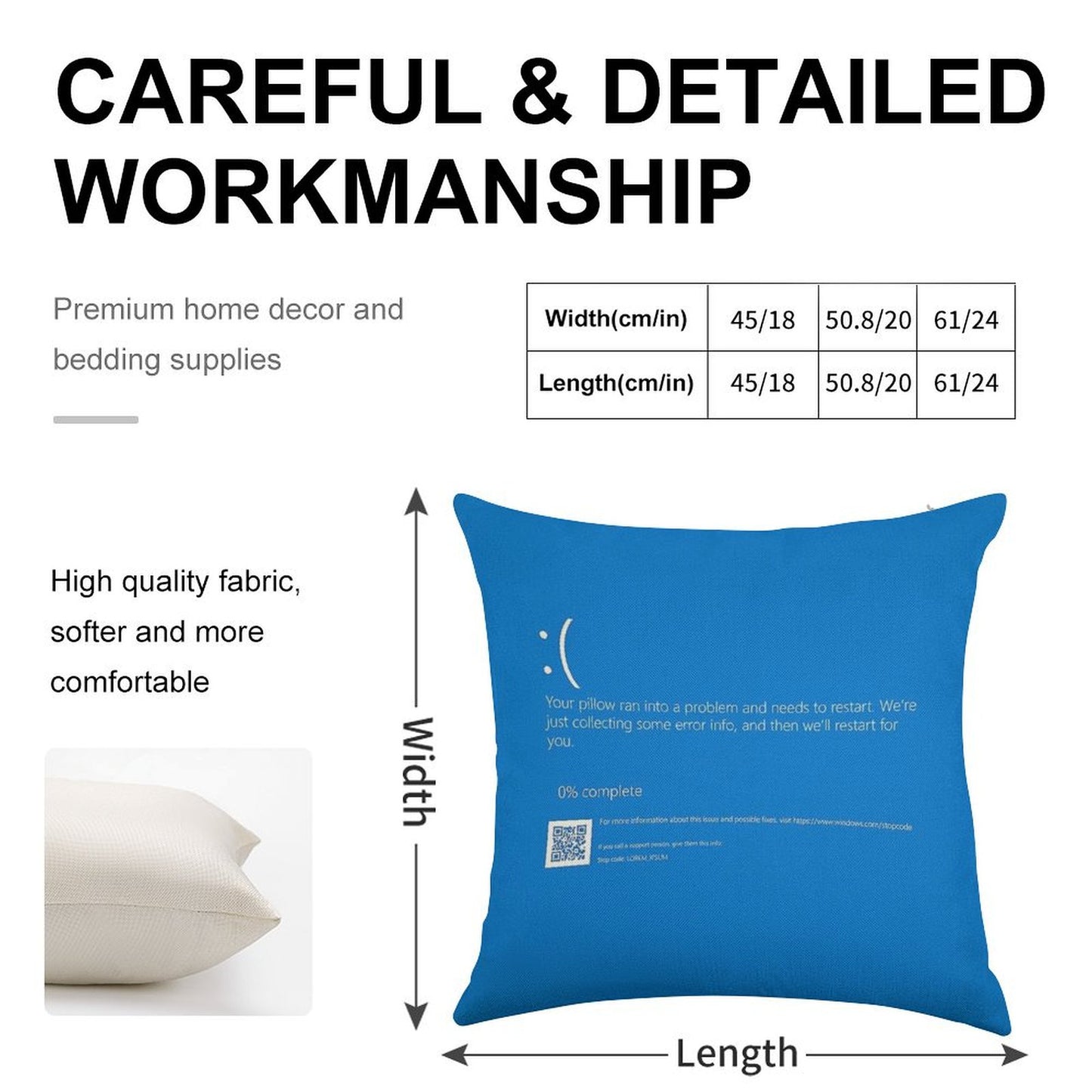 Windows BSOD (Blue Screen of Death) Linen Throw Pillow Cover