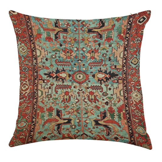Antique Heriz Persian Carpet Print Linen Throw Pillow Cover