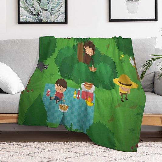 Sneaky Sasquatch Picnic Throw Blanket