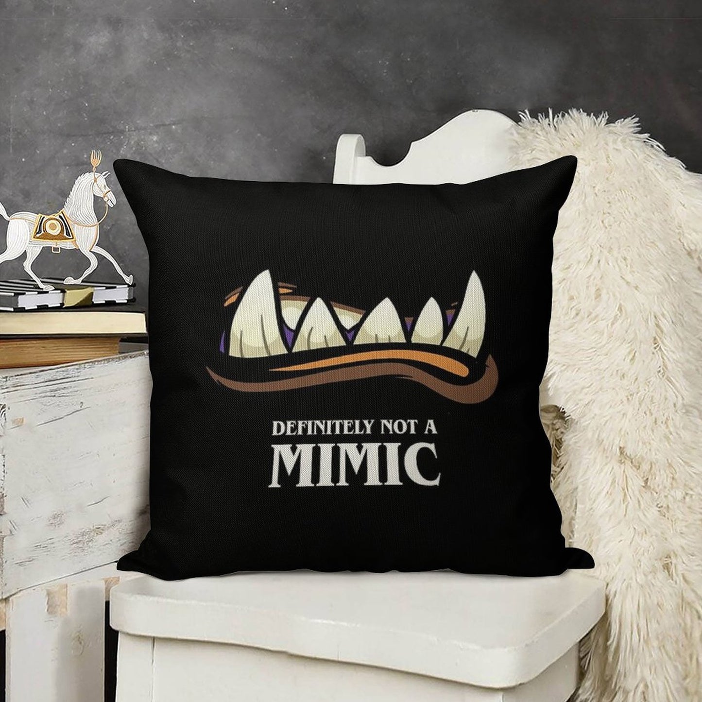 Definitely Not A Mimic Tabletop RPG Gaming Linen Throw Pillow Cover