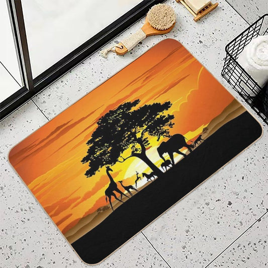 Wild Animals on African Savanna Sunset Bath Mat
