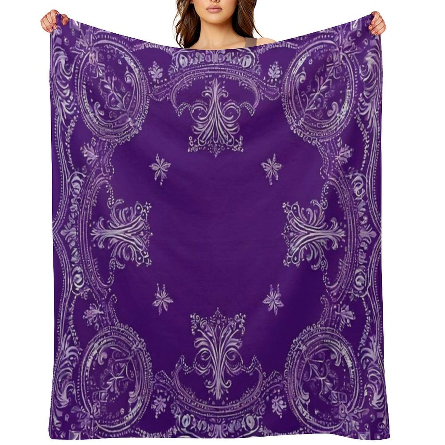 RogerPattern - Pale Purple Elegance White Detail Bandana Throw Blanket