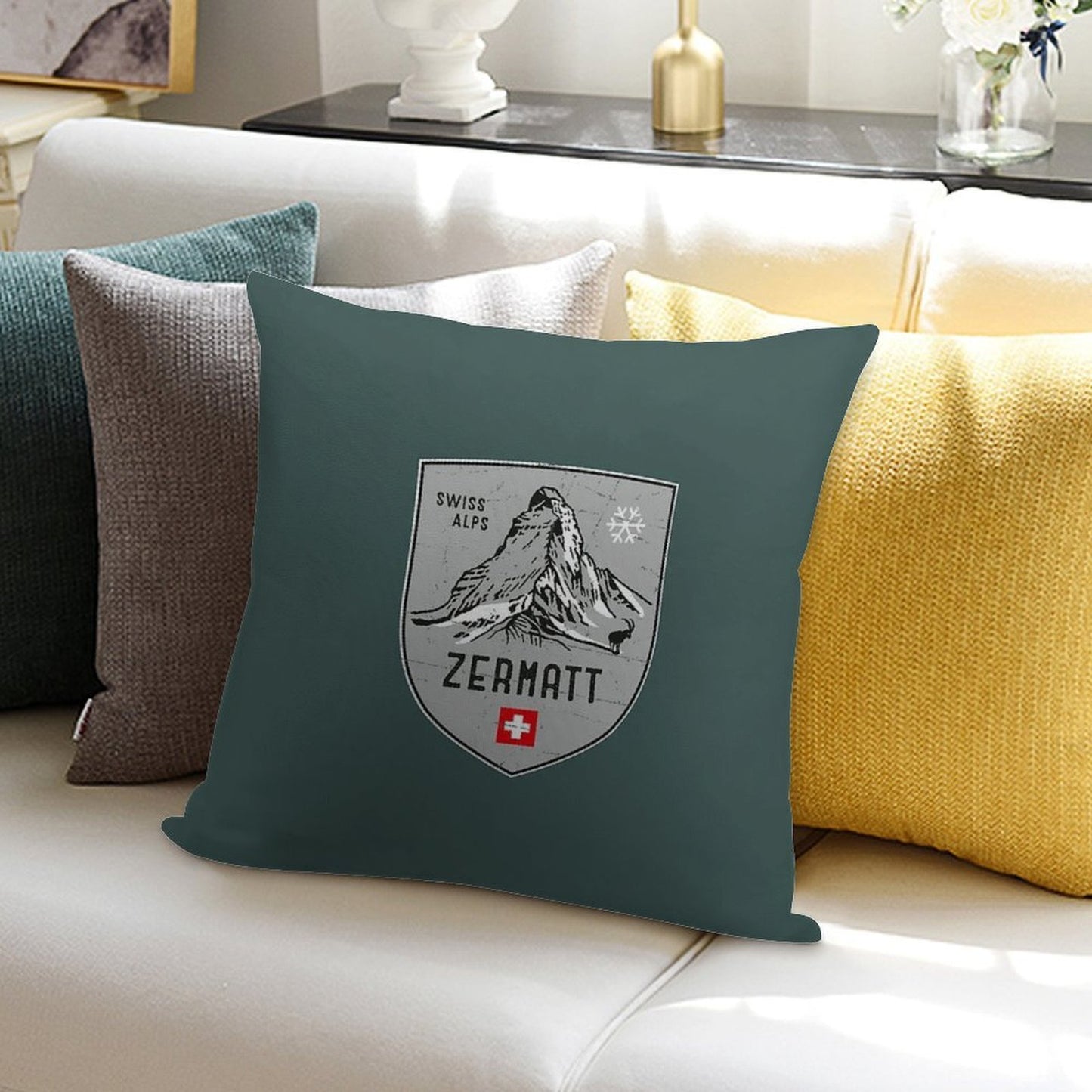 Zermatt Mountain Switzerland Emblem Soft Shrink-Resistant Throw Pillow
