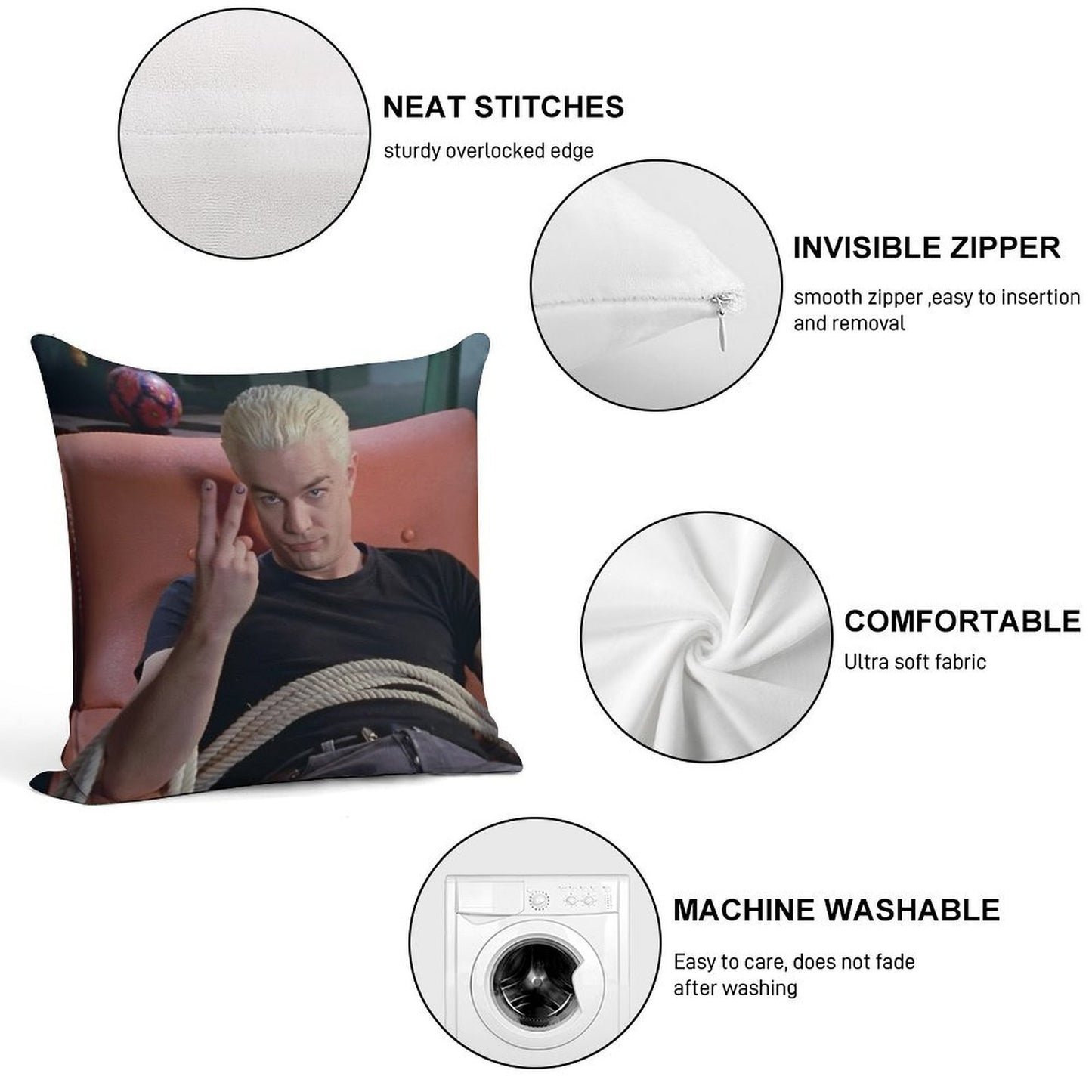 Spike Peace Sign Buffy The Vampire Slayer Soft Skin-Friendly Throw Pillow