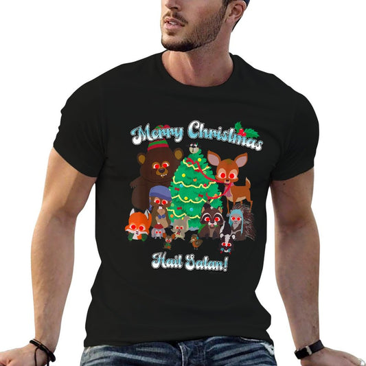 South Park Merry Christmas Hail Satan Critters Funny Cartoon Wrinkle-resistant T-Shirt