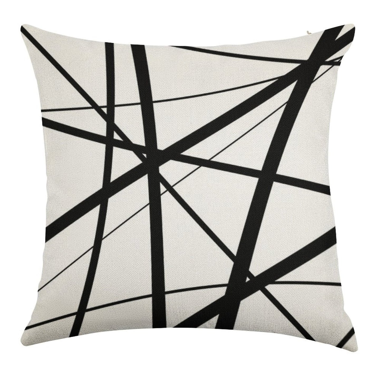Black And White Geometric Lines Linen Throw Pillow Cover