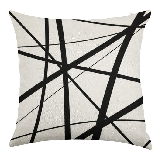 Black And White Geometric Lines Linen Throw Pillow Cover
