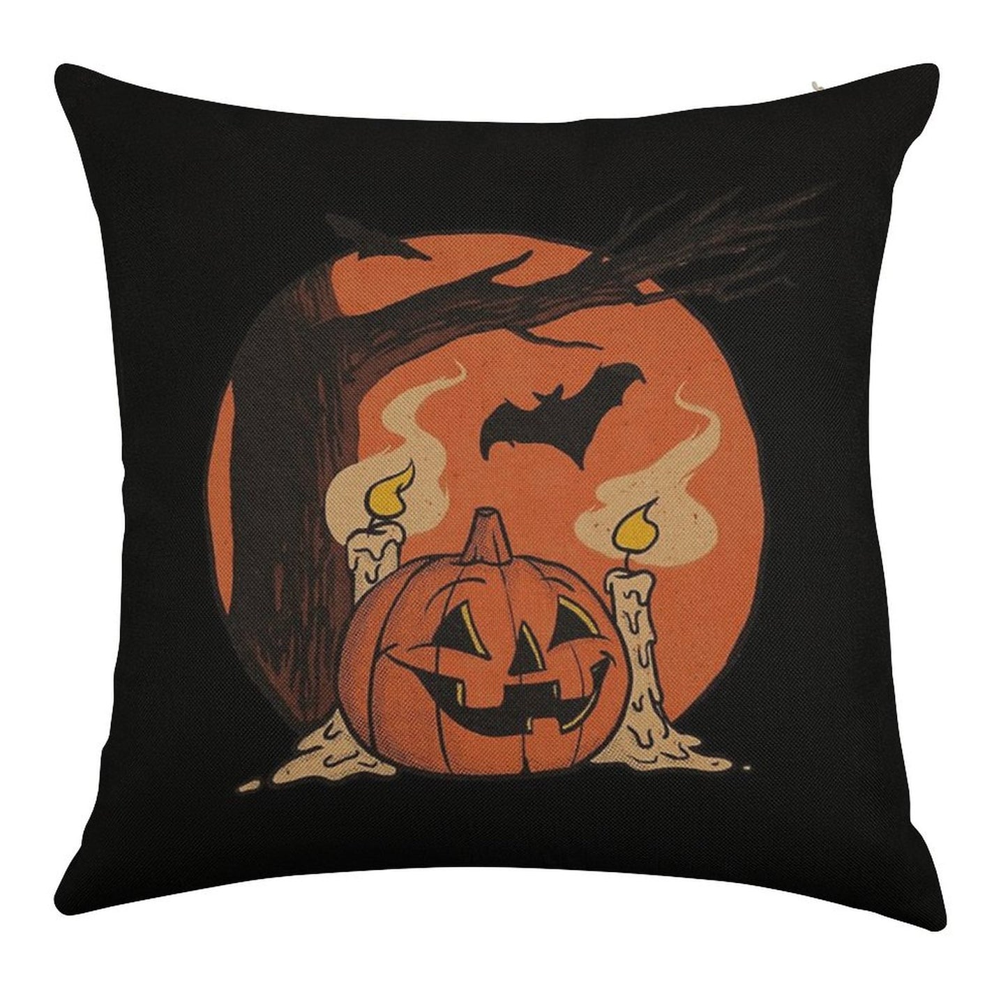 Vintage Pumpkin Scene Halloween Linen Throw Pillow Cover