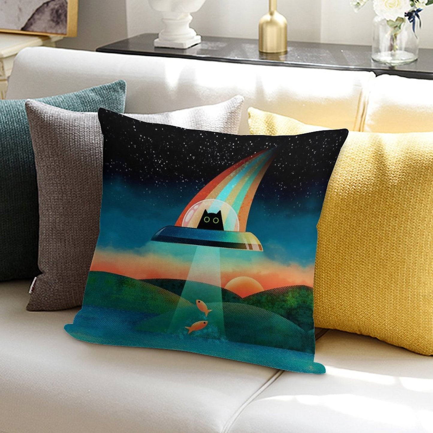 The Purrfect Alien Soft Hidden Zipper Throw Pillow