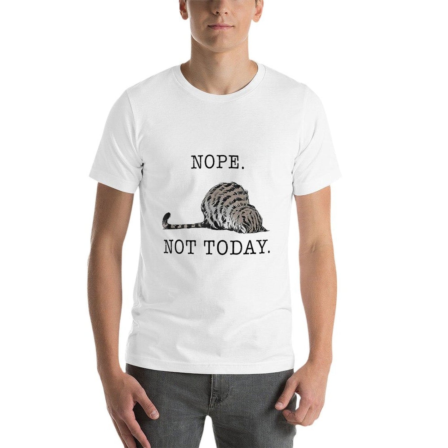 Nope Not Today Cat Ribbed Collar T-Shirt