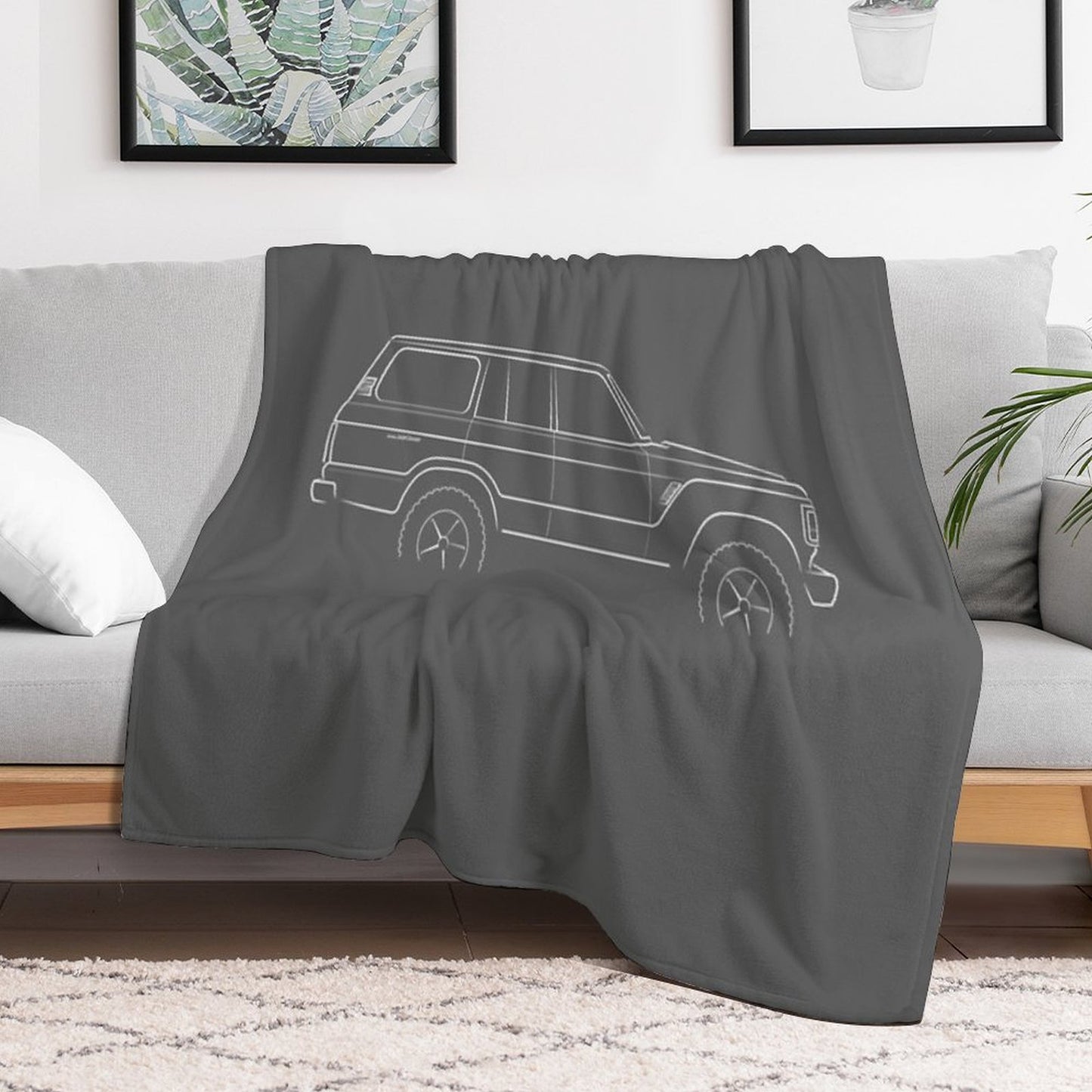 1983 Toyota Land Cruiser 60 Series - Profile Stencil, White Throw Blanket