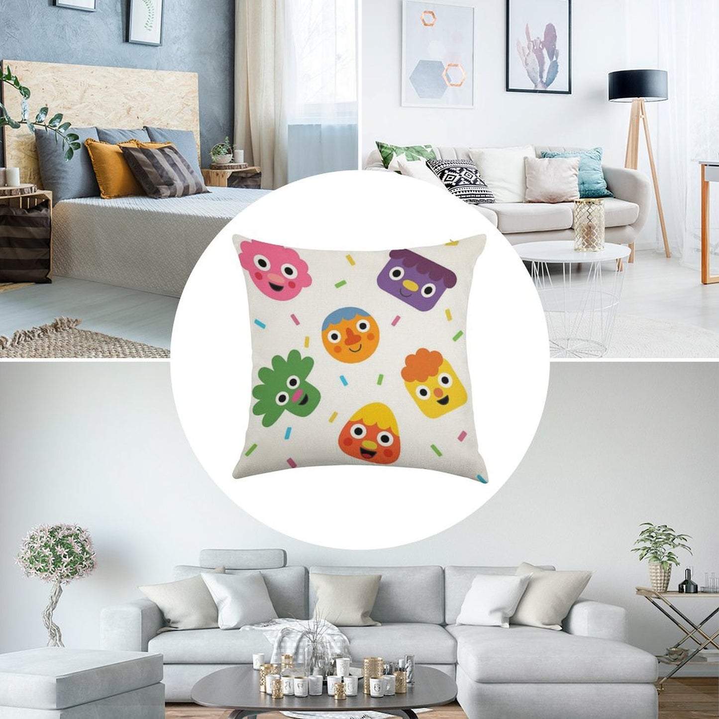 Noodle & Pals  Pattern 01 Linen Throw Pillow Cover
