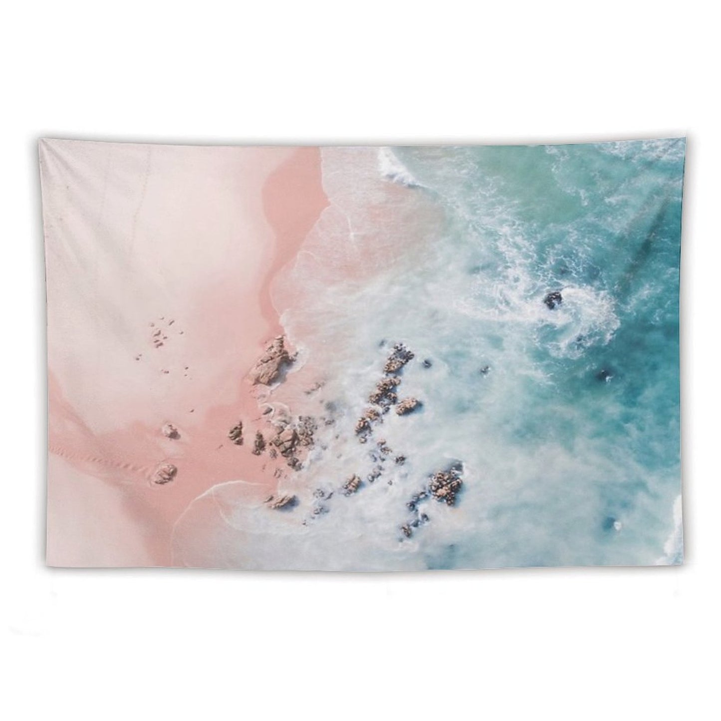 Sea Bliss - Aerial Pink Beach Ocean Sea Photography by Ingrid Beddoes Tapestry