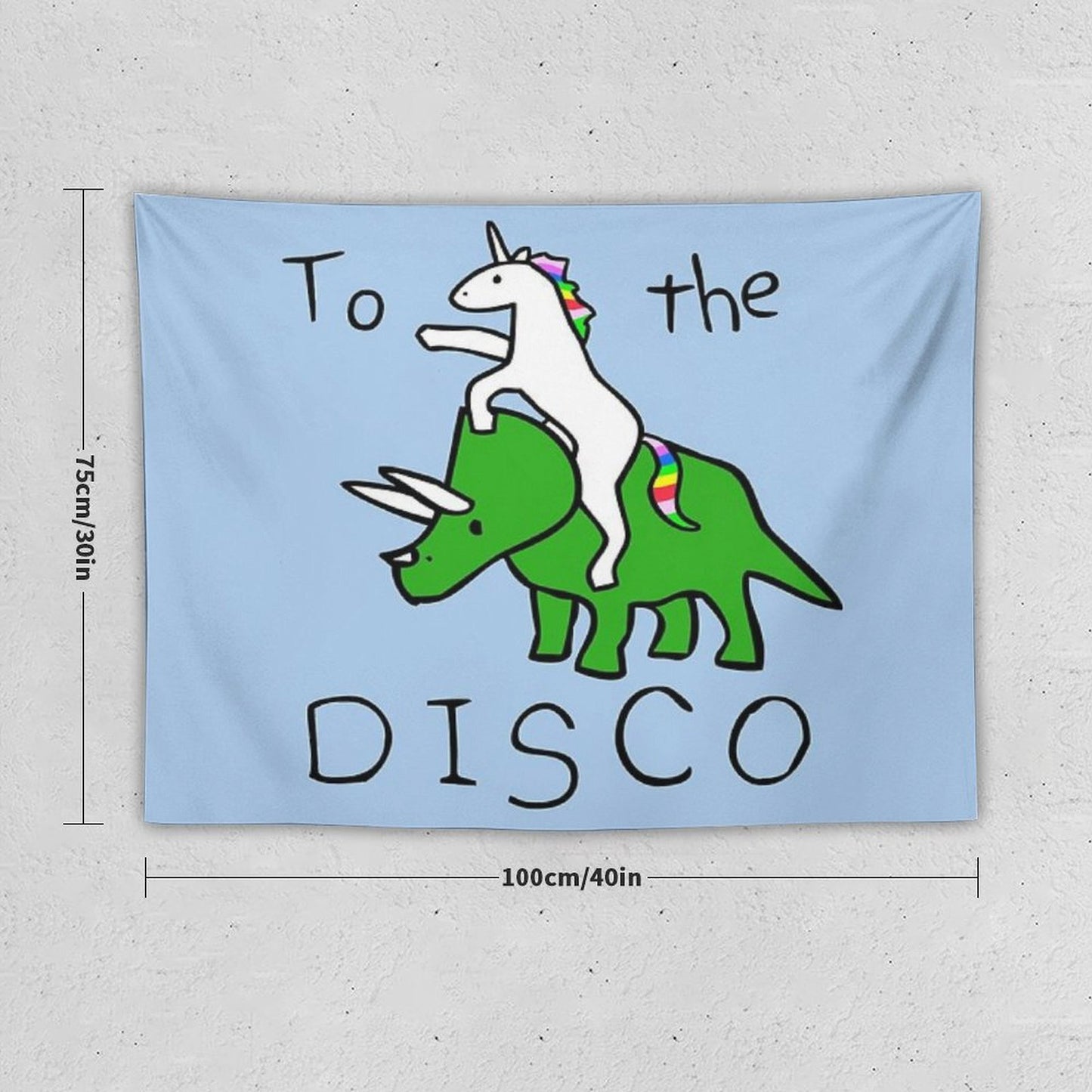 To The Disco (Unicorn Riding Triceratops) Tapestry