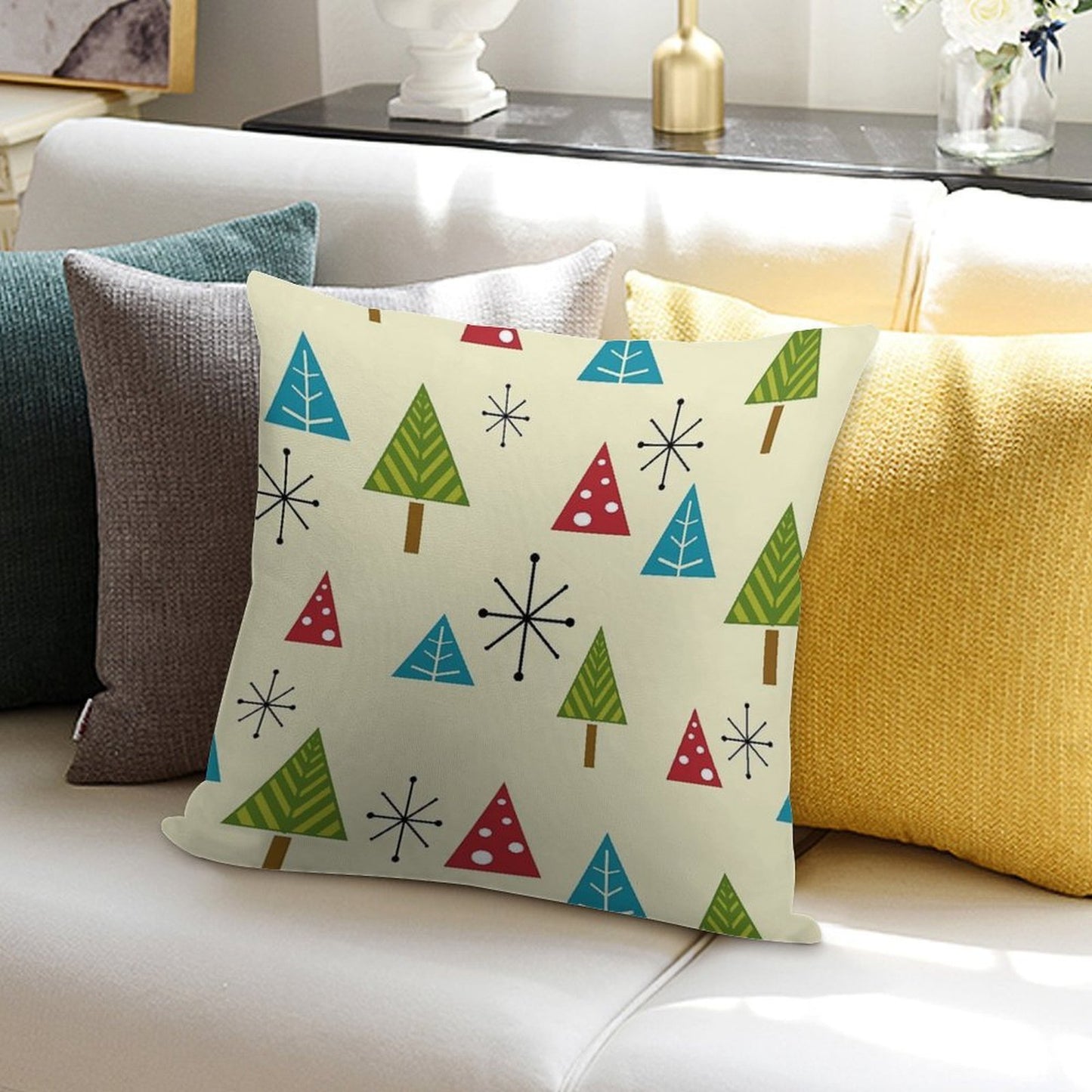 Mid Century Modern Christmas Trees Soft Reinforced Edging Throw Pillow