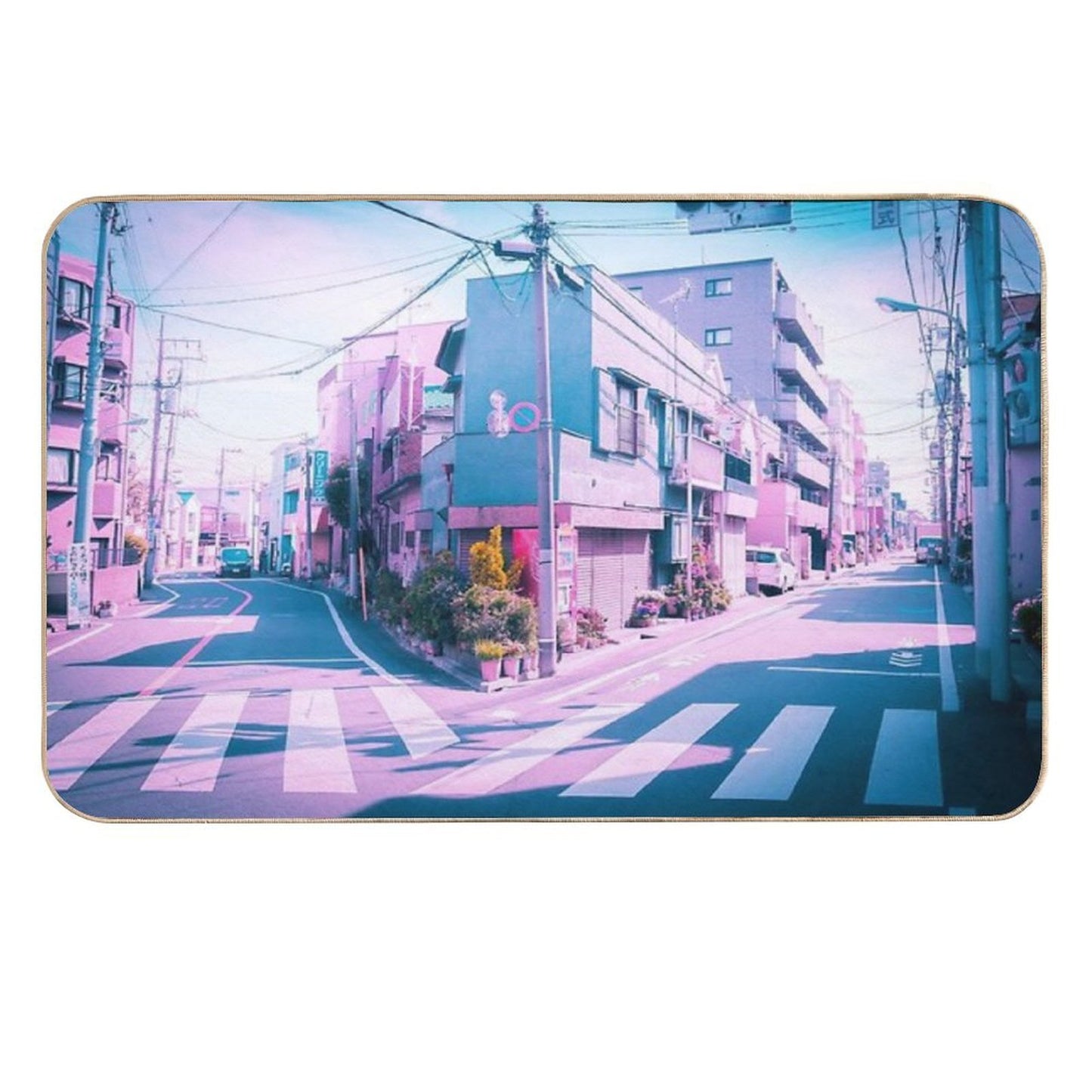 Anime in Real Life Vaporwave Summer Day in Tokyo Residential Area Dirt-Trapping Bath Mat