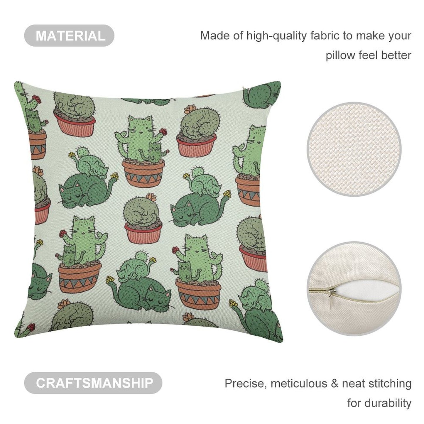 Cactus Cats Linen Throw Pillow Cover