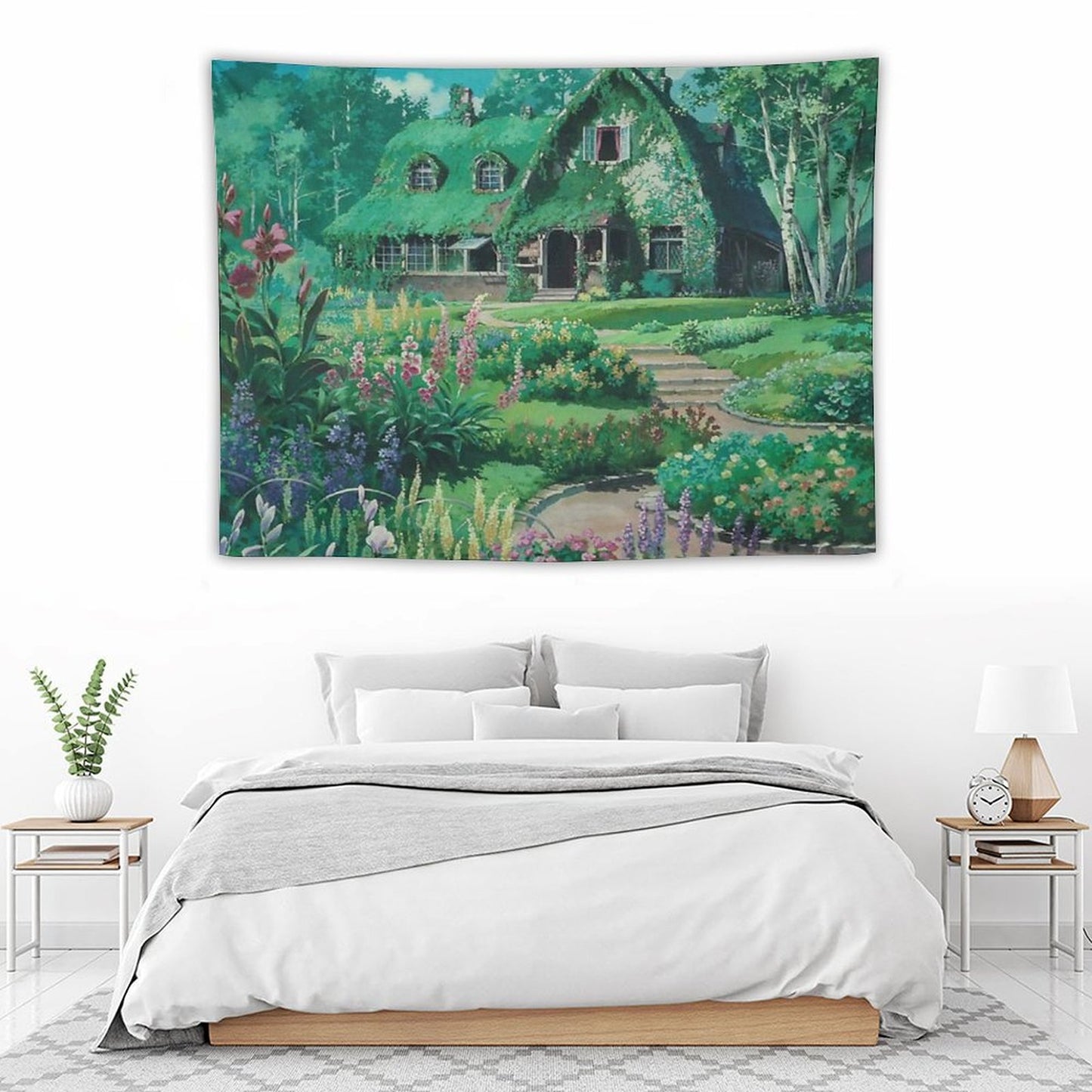 Anime Movie House with Flowers Scenery Tapestry