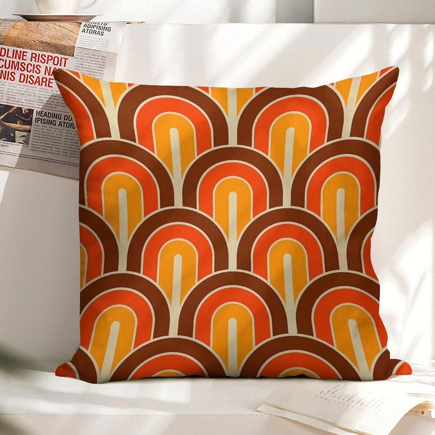 Retro Gradated Geometric Fan Pattern 821 Linen Throw Pillow Cover